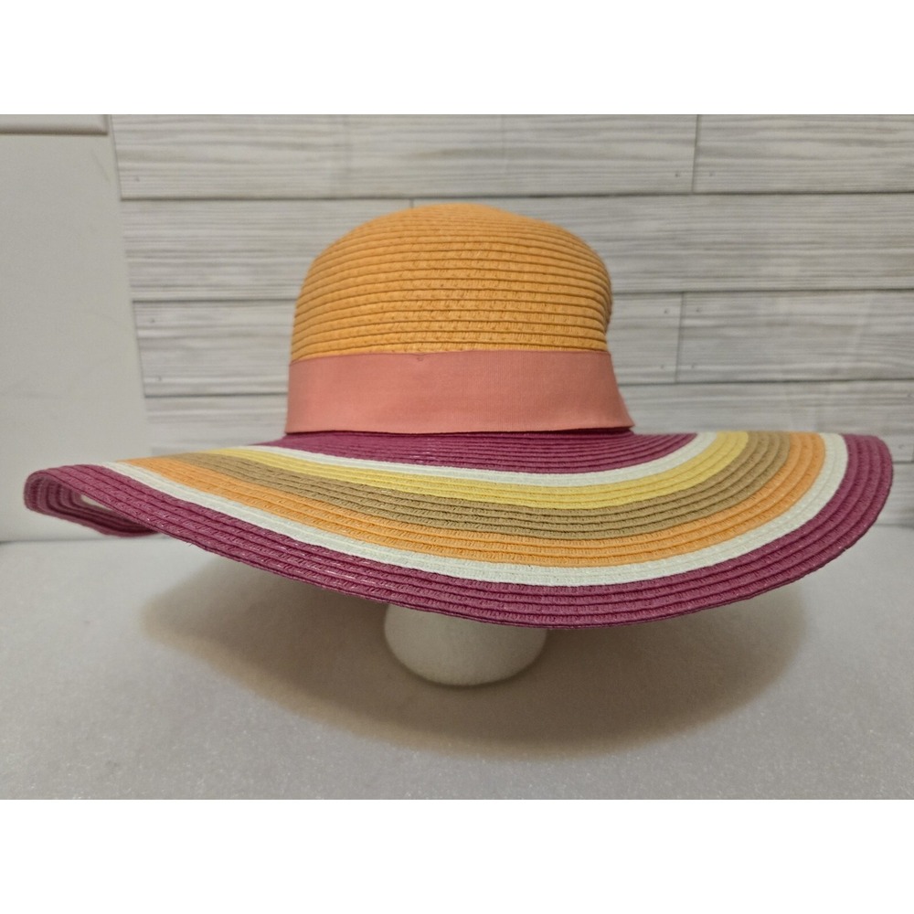 CARIBBEAN JOE Ladies Sun Hat Very Classy 100% Paper Womens Floppy Pink Yellow